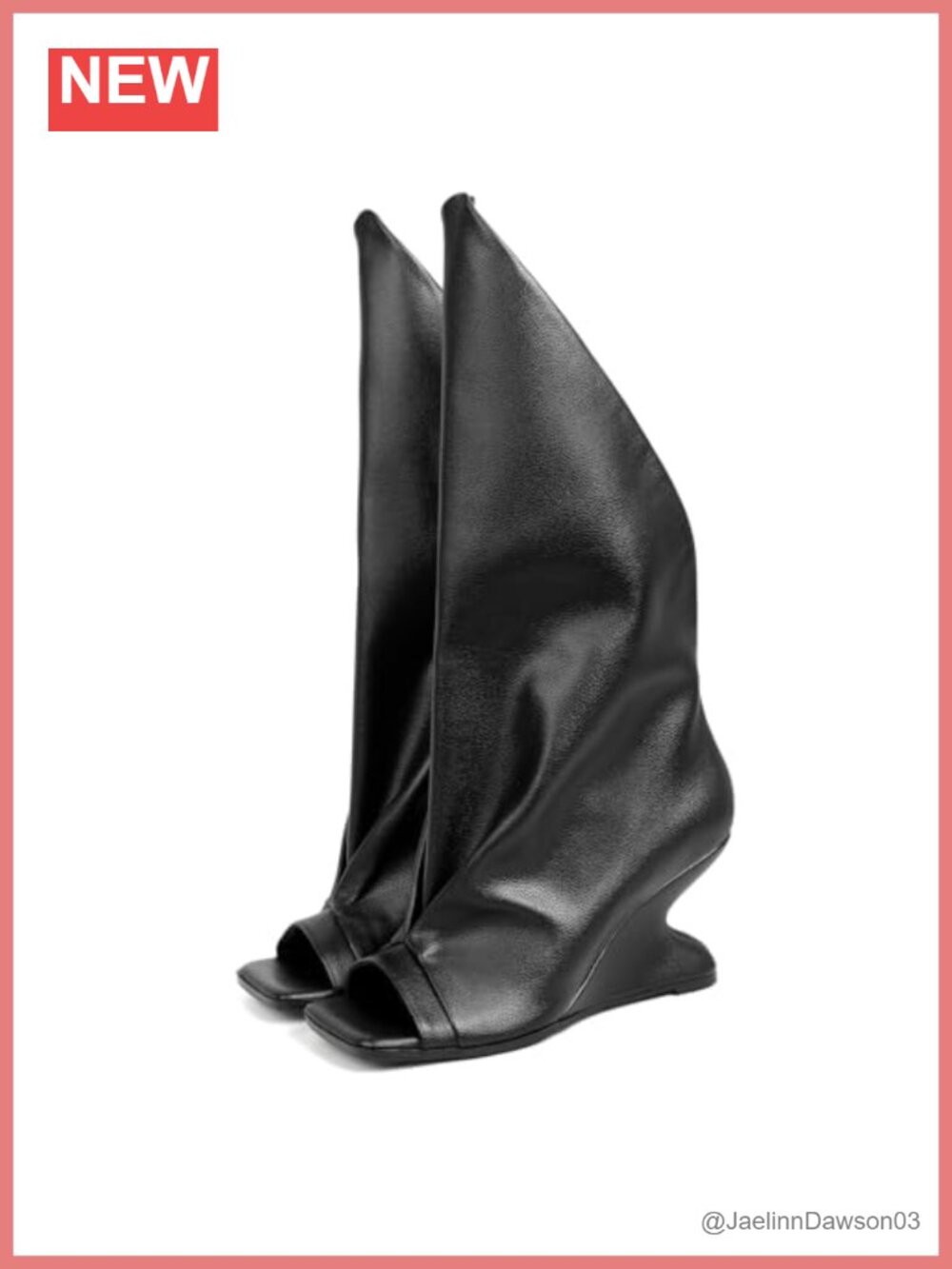 Slouchy Knee-High Peep-Toe Wedge Boots Faux Leather Pull-On